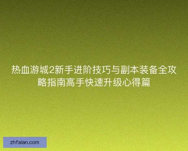 热血游城2新手进阶技巧与副本装备全攻略指南高手快速升级心得篇