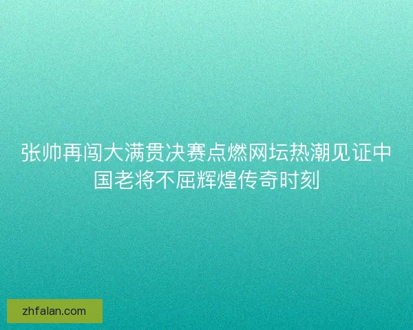 张帅再闯大满贯决赛点燃网坛热潮见证中国老将不屈辉煌传奇时刻