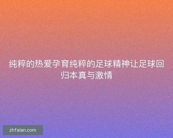 纯粹的热爱孕育纯粹的足球精神让足球回归本真与激情